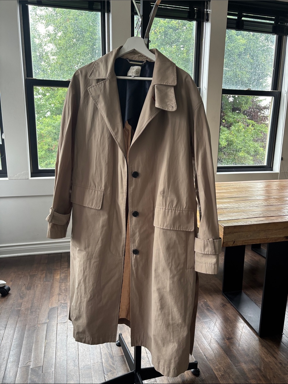 Tommy Hilfiger Tan Trench Coat with Notch Collar and belt